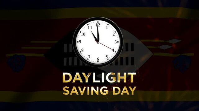 Daylight saving day concept with a clock face against the national flag of Eswatini