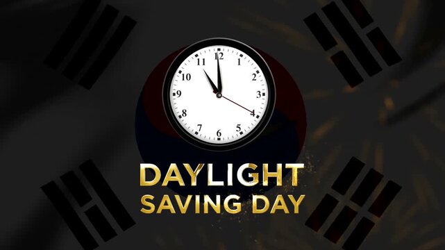 Daylight Saving Day conceptual background with a clock and South Korean flag elements