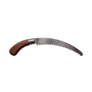 Curved pruning saw with a wooden handle for garden and tree care