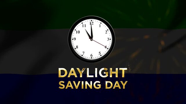 Daylight saving day golden text with a clock face over a dark background