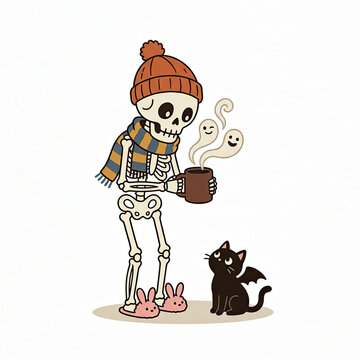 Isolated on white background Halloween skeleton character, cute spooky illustration collection, festive fantasy artwork