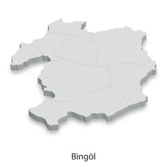 Obraz premium 3D Map of Bingol Province, Turkey - Administrative Divisions