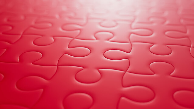Close up of Red Jigsaw Puzzle Pieces. Sleek Wholeness Concept Wallpaper.