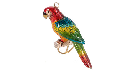 Colorful glass tropical parrot macaw Christmas tree ornament isolated on transparent background © Raya Richards