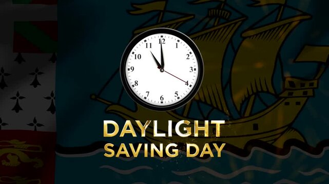 Daylight saving time concept with a clock face and gold lettering on a decorative background
