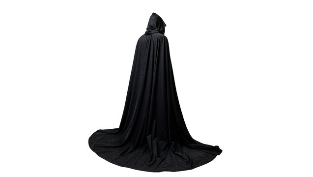 Black fabric grim reaper cloak halloween costume isolated on transparent background