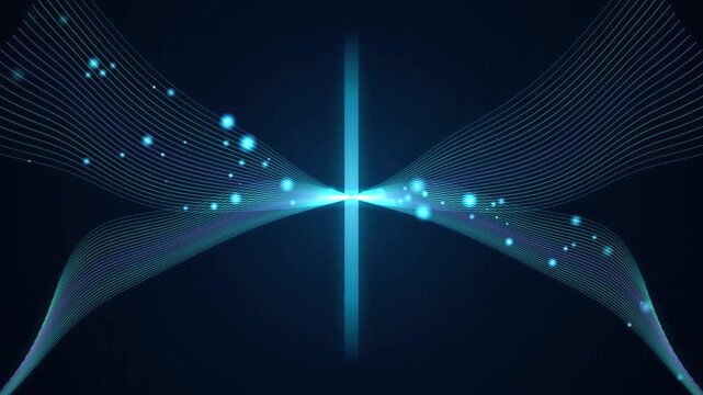 Glowing Blue Digital Waves Motion Background Featuring Soft Particles In Dark Futuristic Space Flow