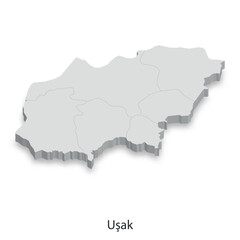 Obraz premium 3D Map of Usak Province, Turkey - Administrative Divisions