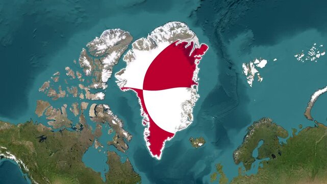 Greenland Map and National Flag Earth Zoom In Satellite 3D Animation