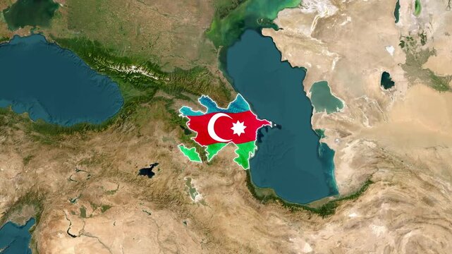 Azerbaijan Country Map and National Flag Satellite Earth Zoom 3D Animation