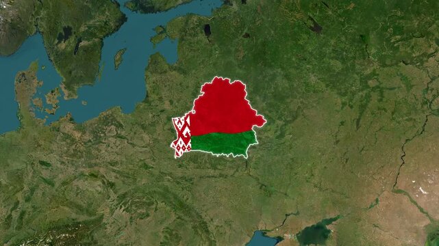 Belarus Country Map and National Flag Satellite Earth Zoom 3D Animation