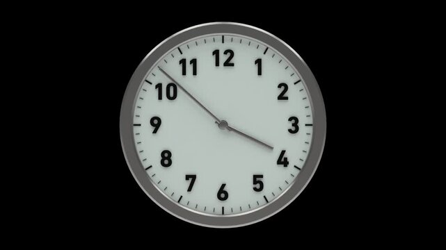 Modern wall clock with black numbers and ticking hands on a white face simple round with metallic rim numerals