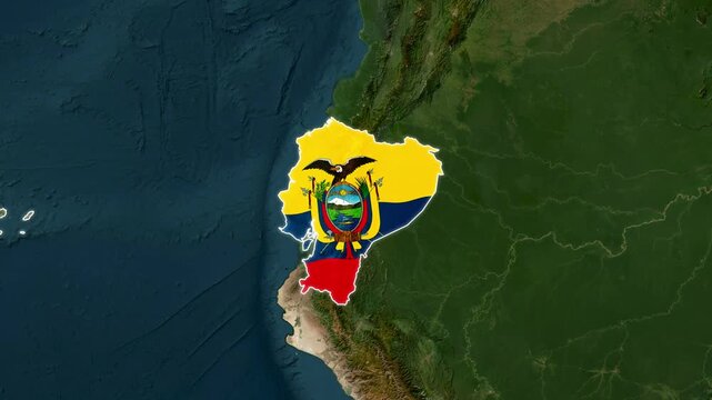 Ecuador Country Map and National Flag Satellite Earth Zoom 3D Animation