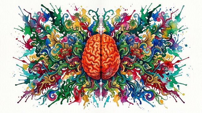 Brain radiating colorful ink spl