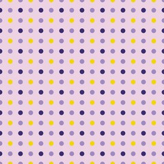 Lavender purple yellow polka dot pattern, pastel violet seamless background vector, nursery room wallpaper gift wrap textile packaging, party invitation cute stationery print backdrop © Source Studio