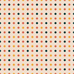 Retro polka dot pattern background in beige coral orange dark green, mid century modern geometric dots vector, seamless texture for fall gift wrapping paper, stationery, fabric print © Source Studio