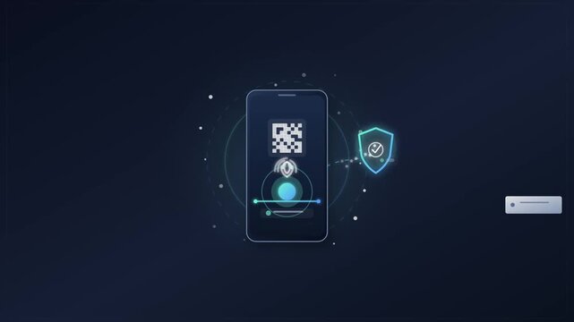 Digital mobile security scan with futuristic interface on blue background