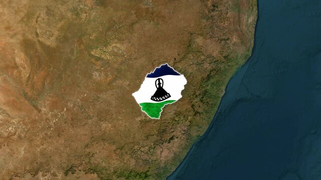 Lesotho Country Map and National Flag Satellite Earth Zoom 3D Animation