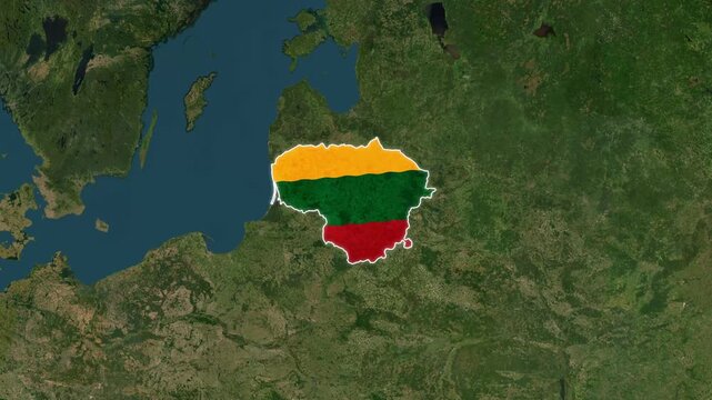 Lithuania Country Map and National Flag Satellite Earth Zoom 3D Animation