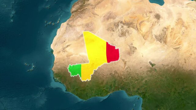 Mali Country Map and National Flag Satellite Earth Zoom 3D Animation