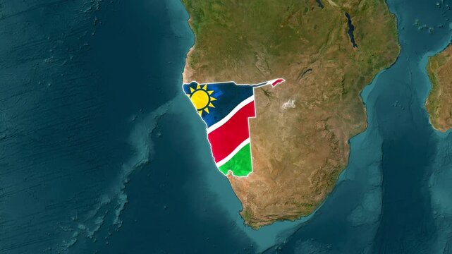 Namibia Country Map and National Flag Satellite Earth Zoom 3D Animation