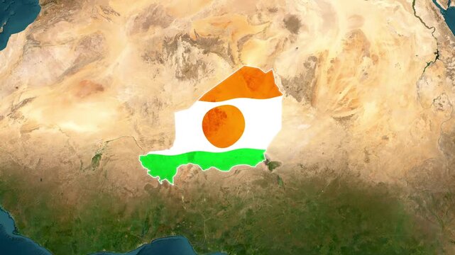 Niger Country Map and National Flag Satellite Earth Zoom 3D Animation