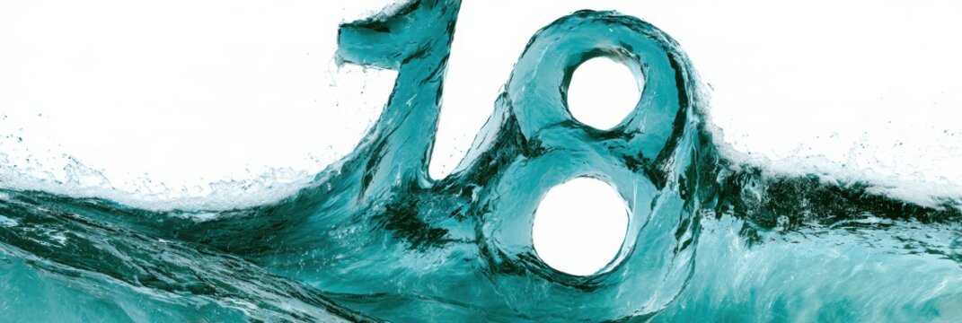 A number 18 is shaped from teal-blue ocean water, showing slight wave motion with foam edges. The background is clear and bright.