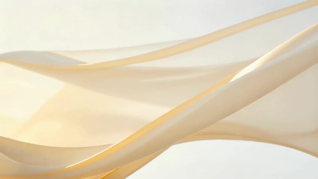 Golden translucent ribbons flowing gracefully against soft white background