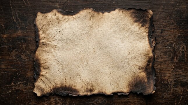 Antique Burnt Parchment Paper on Dark Wooden Table