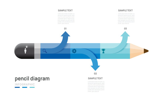 Pencil Timeline Infographic with 3 Steps. Education and Learning Diagram Template Vector