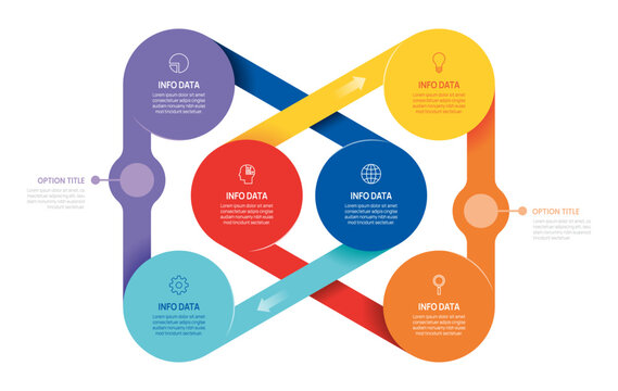 6 option network business infographic chart template, presentation with icons elements vector illustration.