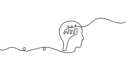 Obraz premium Head chart continuous line art depicting a profile head with a bar graph inside with editable stroke vector format.