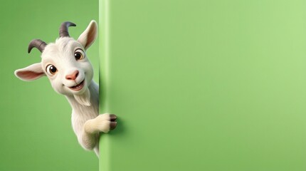 Obraz premium Playful 3D Cartoon Goat Peeking