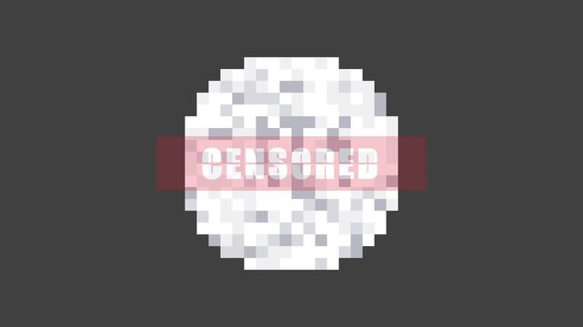 Animated censored label with red banner and pixelated blur effect. 4K Video