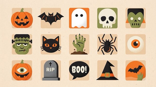 Set of colorful flat icons for halloween celebration with holiday