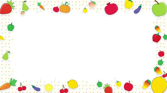 Animated Cartoon Fruits and Vegetables Border Frame Loop