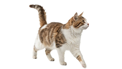 Cute domestic tabby cat kitten walking sideways isolated on transparent background © Arthur