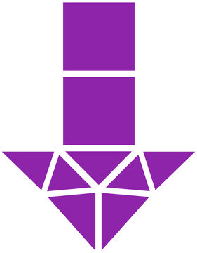 Purple geometric mosaic arrow down downward direction icon isolated on transparent PNG background