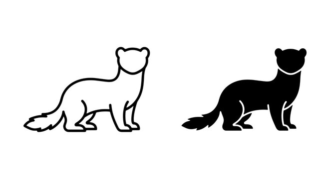 Ferret Vector Icons, Black and White Animal Silhouettes, Minimalist Mammal Graphics, Simple Weasel Outline Art, Clean Pet Line Drawings
