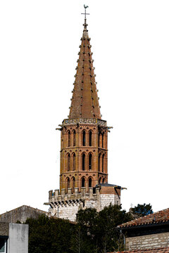 Isolated Gothic Brick Church Bell Tower Spire Cutout on transparent Background