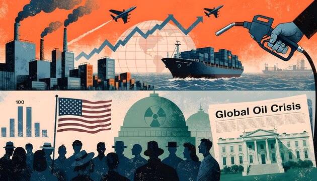 Global Oil Crisis Collage &ndash; Economic and Geopolitical Tension Illustration