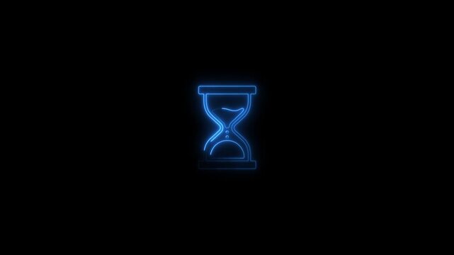 Glowing neon hourglass icon.HD motion graphic video animation with neon effects.isolated on a black background.