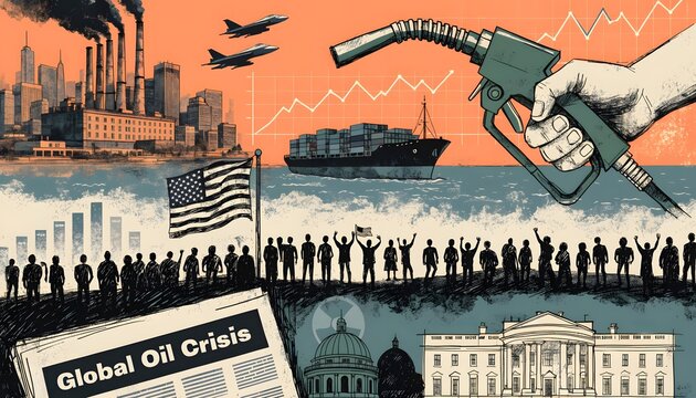 Global Oil Crisis Collage &ndash; Economic and Geopolitical Tension Illustration