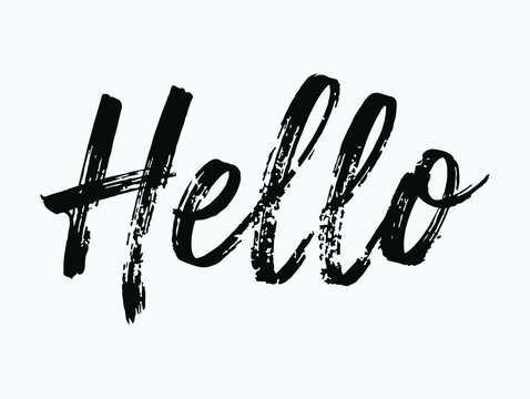 Black brush stroke hello word sign isolated on white background with hand lettering