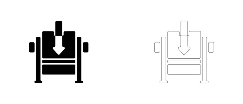 Vertical hydraulic trash press vector icon filled and outline, waste compactor machine and recycling equipment symbol.