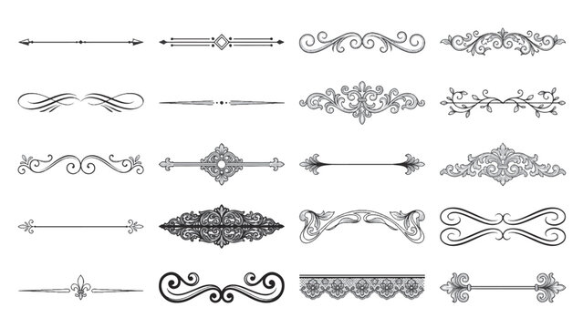Vintage ornamental page divider set with arrow tips for wedding invitation design, book chapter breaks, and elegant certificate layouts