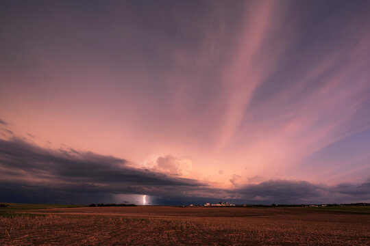 Storm with lightning over plains near winner, south dakota