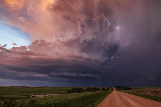 Supercell storm with Lightning striking