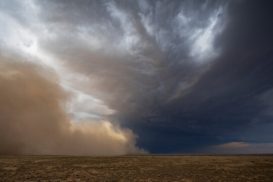 Dust Storm advancing over dry field near fowler, colorado
