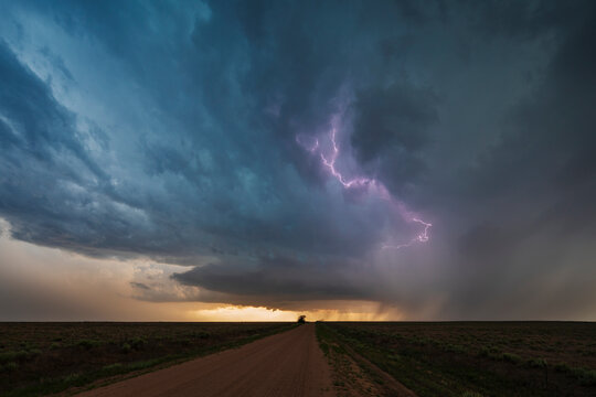 Supercell storm with Lightning at Sunset in eads, colorado